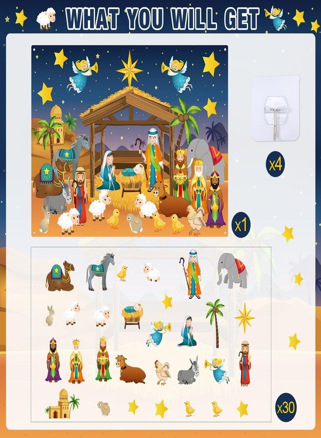 لوحة قصة ميلاد المسيح من اللباد من MiniInflat بطول 3.4 قدم، مجموعة أشغال يدوية لعيد الميلاد، ديكور حائط ديني لعيد الميلاد، زينة للعطلات، الكنيسة، مدرسة الأحد (35، ميلاد المسيح) - Image 3